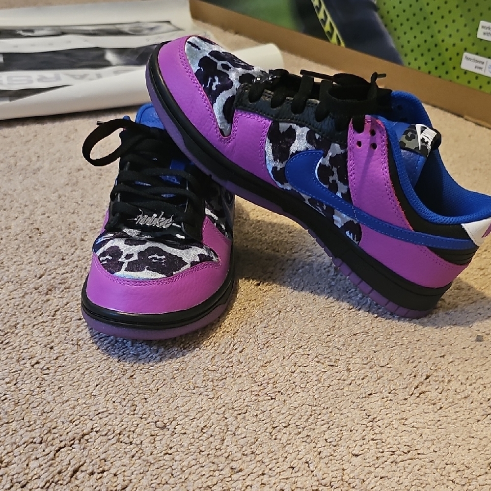 Custom purple and leopard print velvet Nike Dunk Low